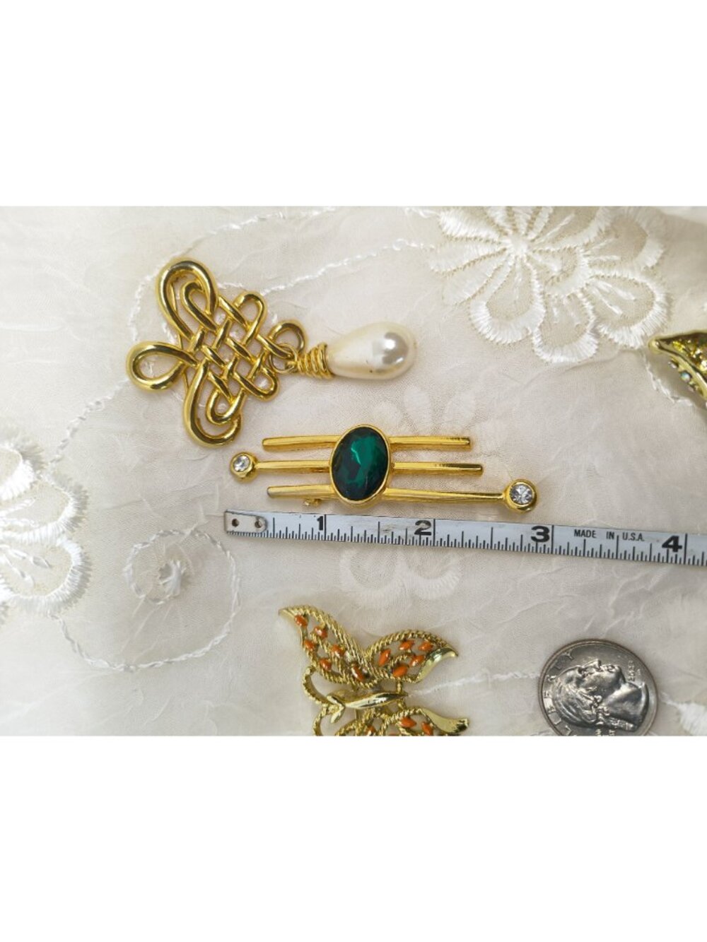 Vintage Gold-Tone Brooch Collection With Butterfly Pearl Drop Aurora Borealis & - Picture 5 of 14